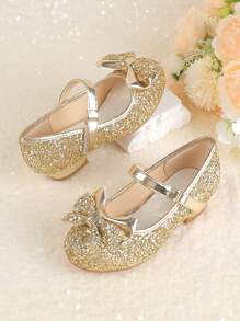 Girls Kids Children Mary Jane High Heel Wedding Banquet Formal Dress Party Ballet Flower Girl Princess Shoes - Gold - View 1