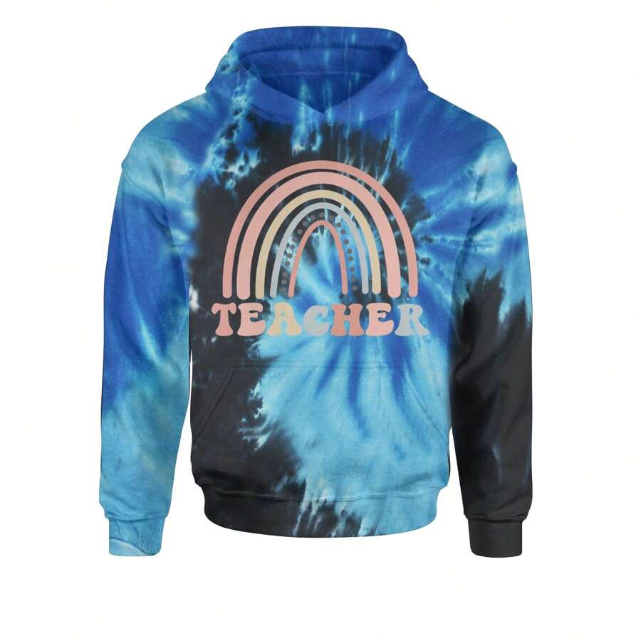 Teacher Pastel RainbowYouth-Sized Hoodie - 紮染藍色海洋 - 查看 1