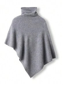 1pc Women 100% Merino Wool Oversized Turtleneck Knit Scarf Wrap, Slouchy Asymmetrical Cape Poncho - Multifunctional Shawl - View 7