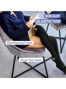 3双装女士过膝高筒压缩袜，轻便休闲运动低压袜，适合健身、跑步、骑行等运动，舒适保暖 - 黑色 - 查看 3
