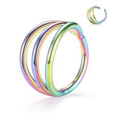 1 pieza Aro triple para septum de acero inoxidable hipoalergénico de 16G con cierre a presión, joyería de perforación para nariz, labio, cartílago, concha, hélix, daith, trago, lóbulo, root y anillo para el ombligo, de 8 mm y 10 mm, para mujeres y hombres