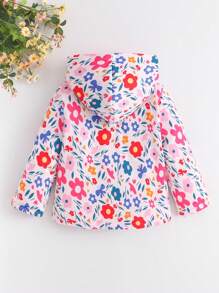 1 件时尚花卉印花羊毛夹克，可爱风格，秋冬 - 粉色 - 查看 2