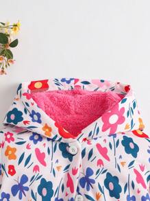 1 件时尚花卉印花羊毛夹克，可爱风格，秋冬 - 粉色 - 查看 3