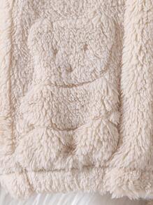 3 Stücke Mädchen Winter Outfit Set: Plüschbär Muster Fleecejacke, Hose und Mini Umhängetasche