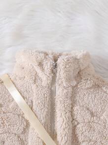 3 Stücke Mädchen Winter Outfit Set: Plüschbär Muster Fleecejacke, Hose und Mini Umhängetasche