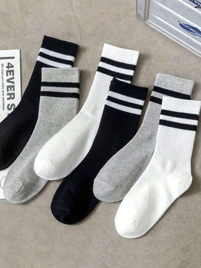 6 pares de calcetines de tripulación casuales para mujer con patrón de rayas, transpirables y que absorben la humedad, para deportes y actividades al aire libre