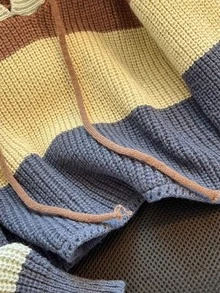 Women Striped Long Sleeve Drop Shoulder Short Knit Top - Mint Green - View 9