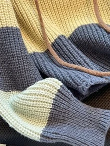 Women Striped Long Sleeve Drop Shoulder Short Knit Top - Mint Green - View 8