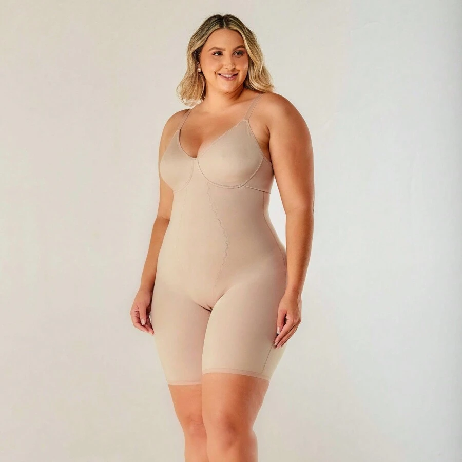 Macaquinho Modelador Sem Bojo Plus Size Vi Lingerie 350725 - Bege - Visão 1