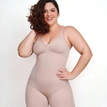 Macaquinho Modelador Sem Bojo Plus Size  Vi Lingerie 350725 - Bege - Visão 3