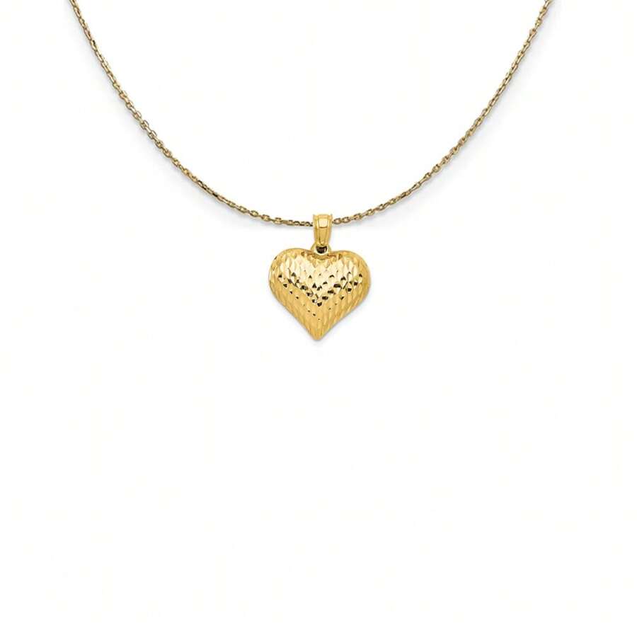 The Black Bow 14k Yellow Gold Diamond Cut Puffed Heart (16mm) Necklace