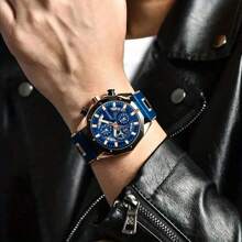 Relojes deportivos de silicona de lujo de marca superior para hombres, reloj de cuarzo para hombres con fecha y cronógrafo - Negro - Ver 2