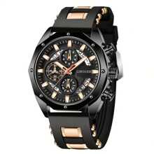 Relojes deportivos de silicona de lujo de marca superior para hombres, reloj de cuarzo para hombres con fecha y cronógrafo - Negro - Ver 7