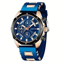 Relojes deportivos de silicona de lujo de marca superior para hombres, reloj de cuarzo para hombres con fecha y cronógrafo - Negro - Ver 1