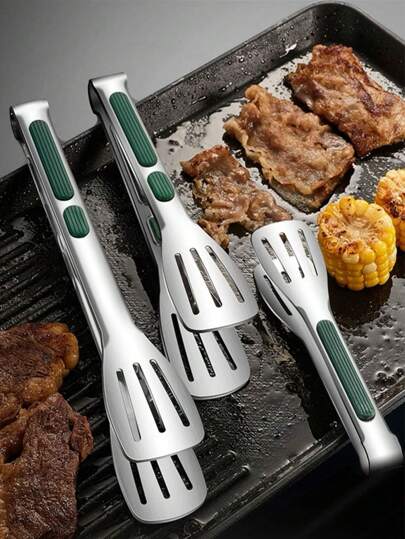 1/3 件不锈钢食物夹，用于烧烤、自助烹饪、防滑耐热、家庭必备厨房工具