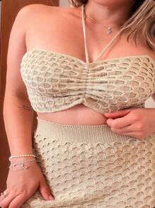 Women's Modal Knit Set With Relief Scales, Top And Skirt, Summer Knit - Sand - View 1