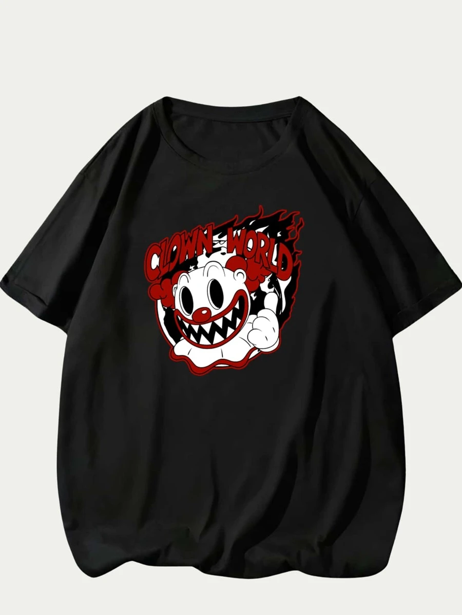 Clown World Printed T-Shirt Men's Cotton T-Shirt Streetwear Unisex - 黑色 - 查看 1