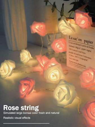 Christmas/Thanksgiving LED Artificial Rose Flower String Lights, Suitable For Wedding, Romantic Proposal, Birthday Party, Decorative Atmosphere