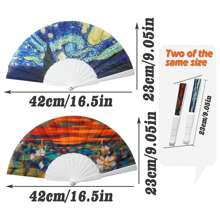Two Folding Fan Hand Fans, Hand Fans With Famous Paintings By Van Gogh And Gustav Klimt And Monet Painted Beautiful Fabric - Multicolor - View 10