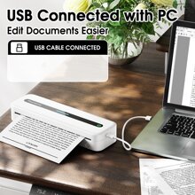 Phomemo 1pc M832 便携式打印机 - 无线旅行，升级版 BT 无线热敏打印机支持卷筒和折叠热敏纸，尺寸为美国信纸/A4/4 英寸/3 英寸/2 英寸（216 毫米/210 毫米/107 毫米/77 毫米/56 毫米），无墨打印机可打印高分辨率图像、文本、文档、PDF、文字、网页、收据、合同、照片、图片、期刊 - 白色 - 查看 9