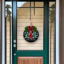 1 pieza Percha de madera para corona de Navidad, decoración festiva de árbol de Navidad, corona de Navidad para la puerta principal - Rojo - Ver 3