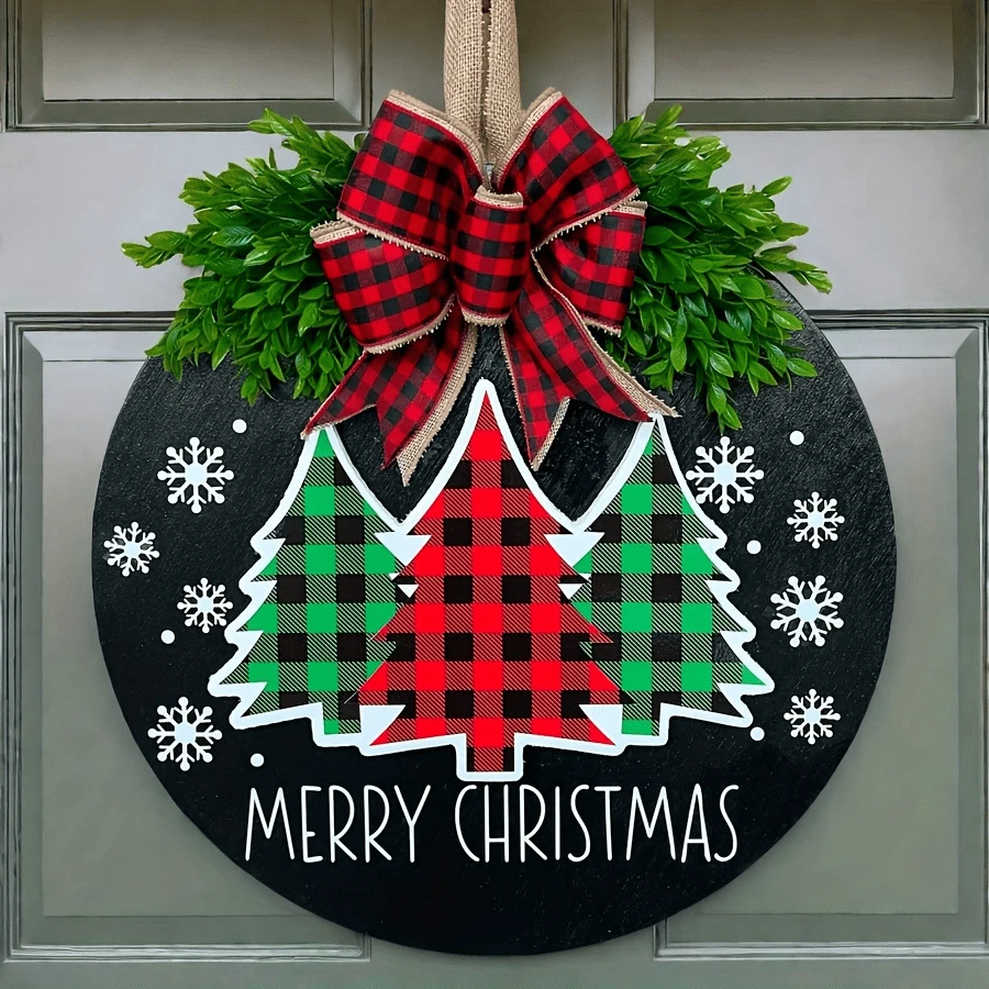 1 pieza Percha de madera para corona de Navidad, decoración festiva de árbol de Navidad, corona de Navidad para la puerta principal - Rojo - Ver 1