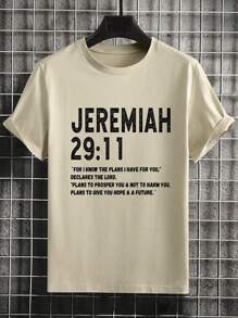 Men Plus Size Crew Neck Short Sleeve Letter Slogan Print Minimalist T-Shirt, Casual Everyday Wear, Emo