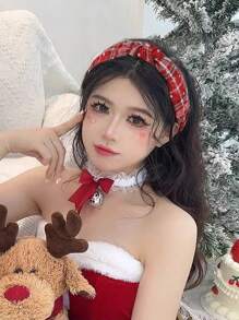 Băng đô vải xoắn họa tiết bông tuyết kẻ caro rộng dùng cho tiệc Giáng sinh dành cho nữ - Nhiều màu - Xem 3