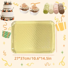 10 piezas Bandejas doradas rectangulares para tartas y galletas, de cartón grueso a prueba de grasa para usar como bases para pasteles, bandejas de servir para mesas de postres elegantes, exposición de cupcakes y decoración de pasteles, para fiestas de cumpleaños, bodas y regalos de Navidad - Dorado - Ver 10