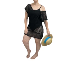 Women's Beach Cover-Up Short Dress Knit Summer Fashion Blogger V-Neck - màu đen - Xem 3