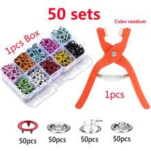 50 pièces/100 pièces Boutons pression en métal + outil d'installation + boîte de rangement, boutons universels sans couture ni rivet, pinces à boutons pression, boutons à cinq griffes, pour artisanat DIY, vêtements, chapeaux, sacs (couleur aléatoire)