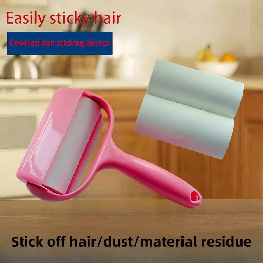 1 个粘毛滚筒 + 3 个替换滚筒，宠物毛发去除器，可重复使用的粘毛刷，适用于沙发、衣物、家具、地毯 - 粉色 - 查看 1