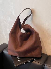 2pcs High Capacity Faux Suede Tote Bag Set For Women, New 2024 Korean Fashion Elegant Casual Commute Shopping Shoulder Bag, Newest Fashionable Suede Bag For Women, Perfectly Matching With Fall Outfits Women Fall Clothes For Women