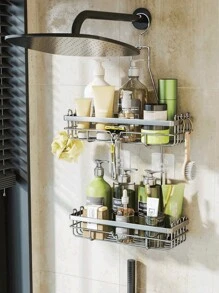 1 个双层黑色/银色浴室收纳架，多钩挂钩淋浴喷头浴室收纳架+3 个螺丝贴，可存放沐浴露、肥皂、毛巾、纸巾、剃须刀。 - 多色 - 查看 12