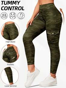 Damen Camouflage Muster Lässig Cargo Jogginghose mit Taschen, für Sport, Fitness, Lässig