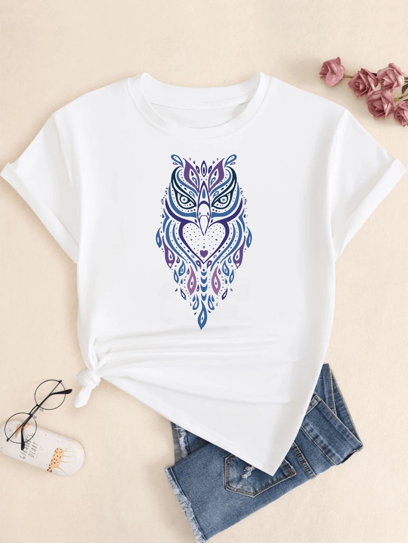Casual Cotton T-Shirt Coroju Printed Blouse Women's Shirt - trắng - Xem 1