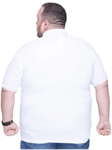 HenryShark Plus Size Polo Shirt Plain Cotton Premium Mesh All Occasions - 白色 - 查看 2