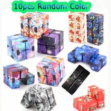Set da 3-10 pezzi Cubo magico pieghevole casuale a motivi spaziali, puzzle a 2 strati a taschino