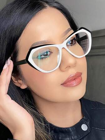 1 件女士 TR 镜框波西米亚撞色不对称猫眼时尚眼镜适合日常阅读和工作通勤眼镜配件女士