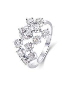 LOVESSOM S925 Sterling Silver Moissanite Ring, Starry Sky Style, Elegant Luxury Women's Ring, Jewelry Gift, Suitable For Wedding, Party, Christmas, Halloween, Anniversary And Other Occasions, Anniversary Gift - Silver - View 13