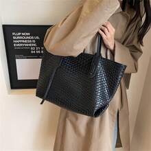 Túi Tote Đeo Vai Có Quai Đeo Đôi Thời Trang Retro Cổ Điển Joker Vải Chống Thấm Nước Màu Trơn Thiết Kế Lưới Hình Thoi Đeo Vai Có Thể Đựng Được Nhiều Đồ Thích Hợp Để Mua Sắm - màu đen - Xem 6