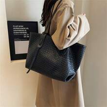 Túi Tote Đeo Vai Có Quai Đeo Đôi Thời Trang Retro Cổ Điển Joker Vải Chống Thấm Nước Màu Trơn Thiết Kế Lưới Hình Thoi Đeo Vai Có Thể Đựng Được Nhiều Đồ Thích Hợp Để Mua Sắm - màu đen - Xem 4