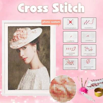 HuaCan Photo Custom Cross Stitch 11CT Thread Embroidery Kits DIY Printed On Canvas Painting Needlework Wedding Room Decoration And As A Gift For Friends