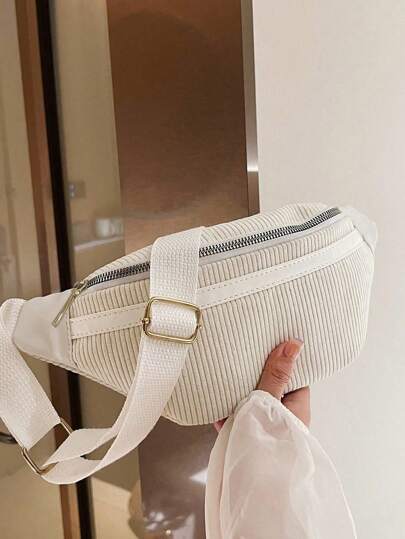 Solid Color Striped Women's Shoulder Crossbody Bag, Versatile