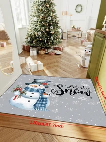 1 peça 'Boneco de neve com base cinza e cachecol azul segura flores de Natal' capacho, tapete interno, tapete de arremesso, capacho criativo, tapete temático de entrada, decoração para casa, tapete antiderrapante, acessórios para quarto, adereços para fotos, decoração externa, tapete de arremesso, tapete de área, presente