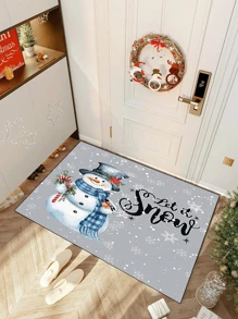 1 peça 'Boneco de neve com base cinza e cachecol azul segura flores de Natal' capacho, tapete interno, tapete de arremesso, capacho criativo, tapete temático de entrada, decoração para casa, tapete antiderrapante, acessórios para quarto, adereços para fotos, decoração externa, tapete de arremesso, tapete de área, presente