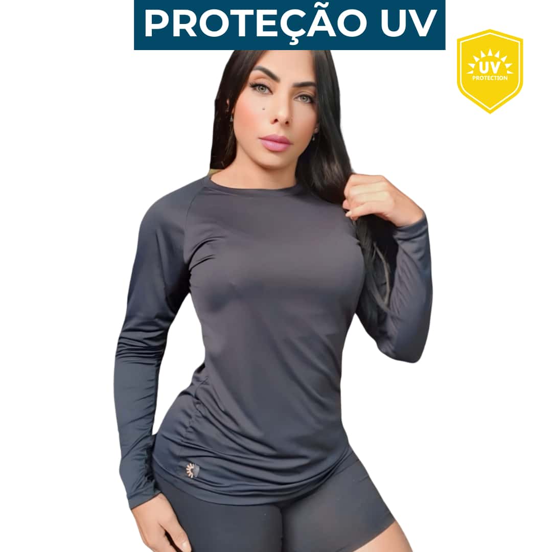 Women's Long Sleeve Blouse With UV Sun Protection - 黑色 - 查看 1