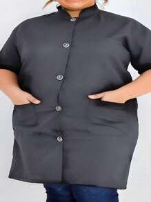 Sleeveless Lab Coat With Oxford Collar And 3 Pockets - 灰色 - 查看 2