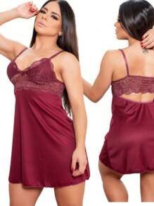 Camisola pijama feminina com renda e calcinha sexy