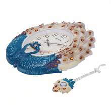 Large Peacock Wall Clock Watch Living Room Peacock Clock Decor Luxury Large Wall Clock Peacock Wall Watch Living Room Home Decor Retro European - Bue+Beige - 查看 9